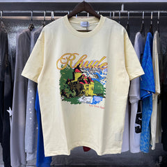 Rhude T Shirts Alpine Villa Printed Cotton Casual Short Sleeve Men and Women