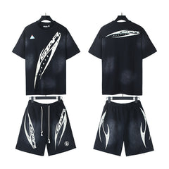 Hellstar T-Shirt And Shorts Two-Piece Set High-quality pure cotton high-street clothing