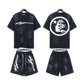 Hellstar T-Shirt And Shorts Two-Piece Set High-quality pure cotton high-street clothing