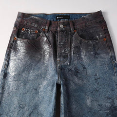 Mens trendy purple jeans 100% cotton Jeans Rhinestones #109