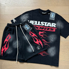 Hellstar T-Shirt And Shorts Two-Piece Set High-quality pure cotton high-street clothing