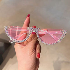 Trendy punk glasses half-frame retro diamond