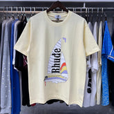 Rhude T Shirts Sailing Printed Cotton Casual Short Sleeves Men and Women