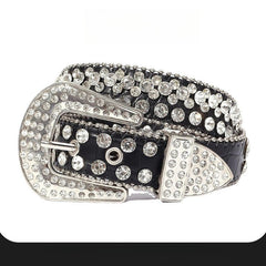 Hip-hop punk rhinestone belt shiny alloy buckle