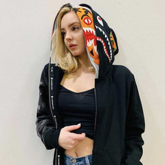 Bathing Ape Bape Tiger Head Shark Double Hood Sweater Camouflage Hoodie Thin Velvet Terry Hooded Sweater