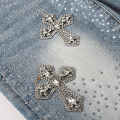 Mens trendy purple jeans 100% cotton Jeans Rhinestones #9132
