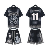 Hellstar T-Shirt And Shorts Two-Piece Set High-quality pure cotton high-street clothing