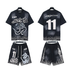 Hellstar T-Shirt And Shorts Two-Piece Set High-quality pure cotton high-street clothing
