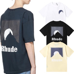 Rhude T Shirts Black Moon Print Loose Casual Short Sleeve Men and Women