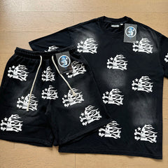 Hellstar T-Shirt And Shorts Two-Piece Set High-quality pure cotton high-street clothing