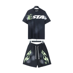 Hellstar T-Shirt And Shorts Two-Piece Set High-quality pure cotton high-street clothing
