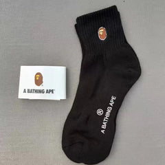 Bathing ape Socks Embroidered Socks Black and White Grey