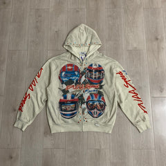 DUAA Hoodie Pure Cotton Rhinestone-Embellished Distressed Direct-Print Hoodie
