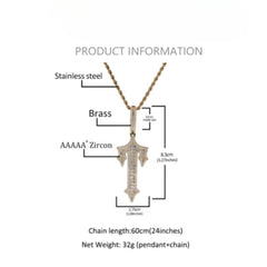 Jewelry Hip Hop T Letter Pendant Gold Set T Square Zircon Necklace Armament Crosses Egypt Pieces St. Valentine's