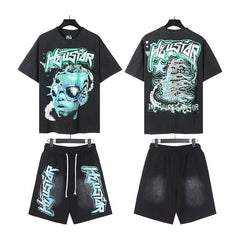 Hellstar T-Shirt And Shorts Two-Piece Set High-quality pure cotton high-street clothing