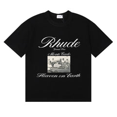 Rhude T Shirts Heave on Earth Printed Cotton Casual Short Sleeve Men and Women