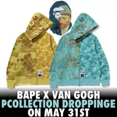 Bathing ape hoode bape van gogh joint wave sunflower