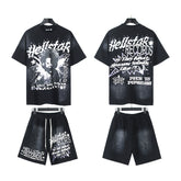 Hellstar T-Shirt And Shorts Two-Piece Set High-quality pure cotton high-street clothing