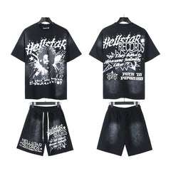 Hellstar T-Shirt And Shorts Two-Piece Set High-quality pure cotton high-street clothing