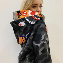 Bathing Ape Bape Hoodie Tiger Head Shark Double Hood Sweater Camouflage Hoodie Youth Hooded Sweater Casual Coat