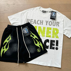 Hellstar T-Shirt And Shorts Two-Piece Set High-quality pure cotton high-street clothing