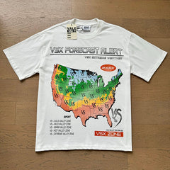VALE T Shirts Stylish High-Street White Tee with Lettering and Map Print