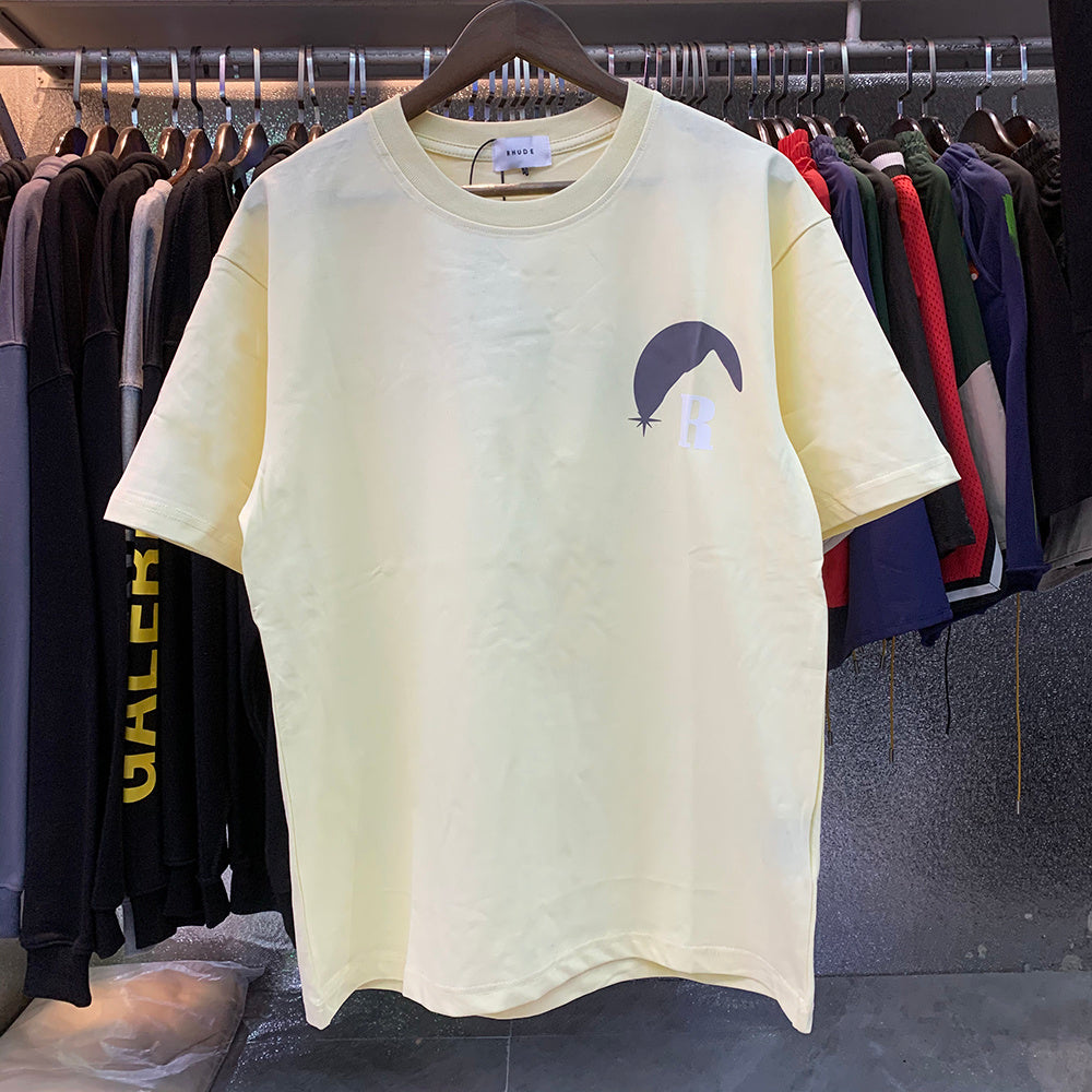 Rhude T Shirts Black Moon Print Loose Casual Short Sleeve Men and Women