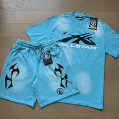 Hellstar T-Shirt And Shorts Two-Piece Set High-quality pure cotton high-street clothing