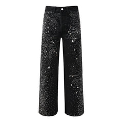 Mens trendy purple jeans 100% cotton Jeans Rhinestones #9125
