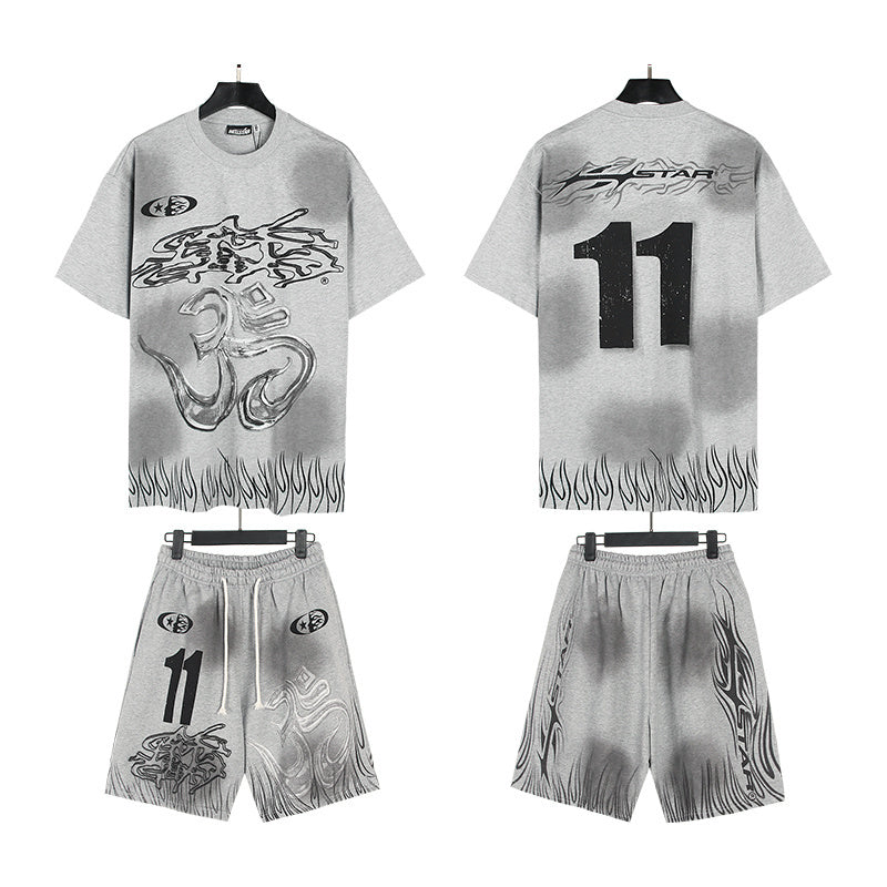 Hellstar T-Shirt And Shorts Two-Piece Set High-quality pure cotton high-street clothing