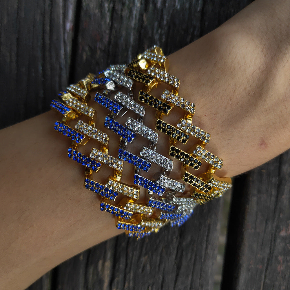 Bracelet Hip Hop Cuban Chain 15mm Full Diamond Bar Bracelet hiphop St. Valentine's Spectrum