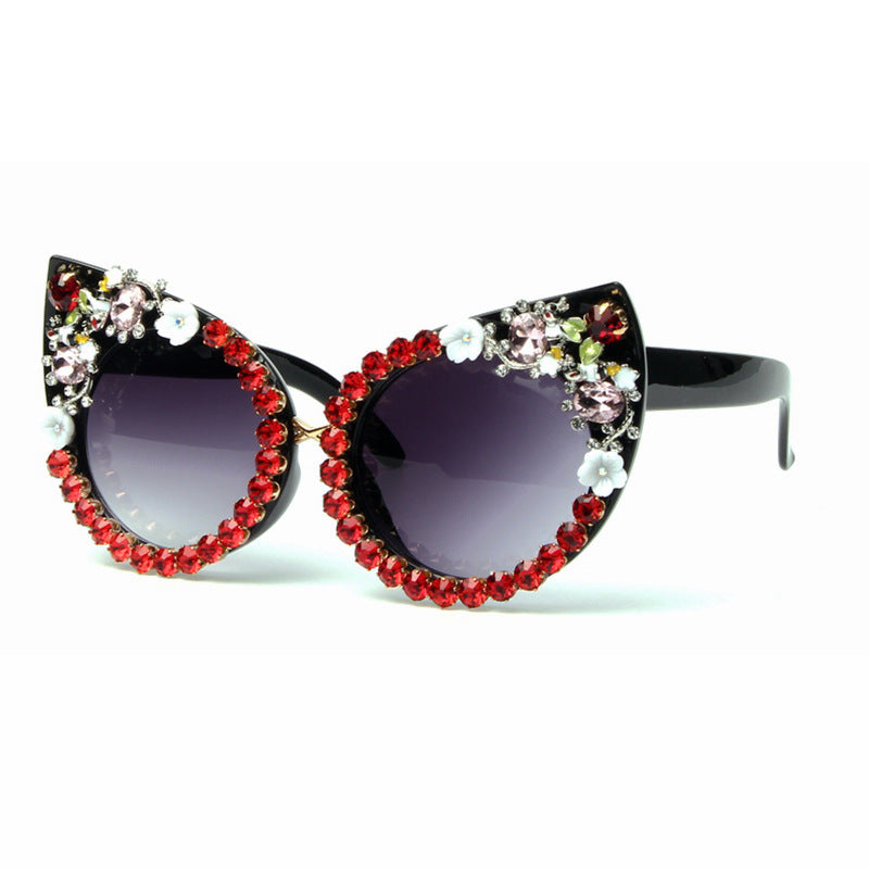 Trendy punk glasses diamond-encrusted uv protection