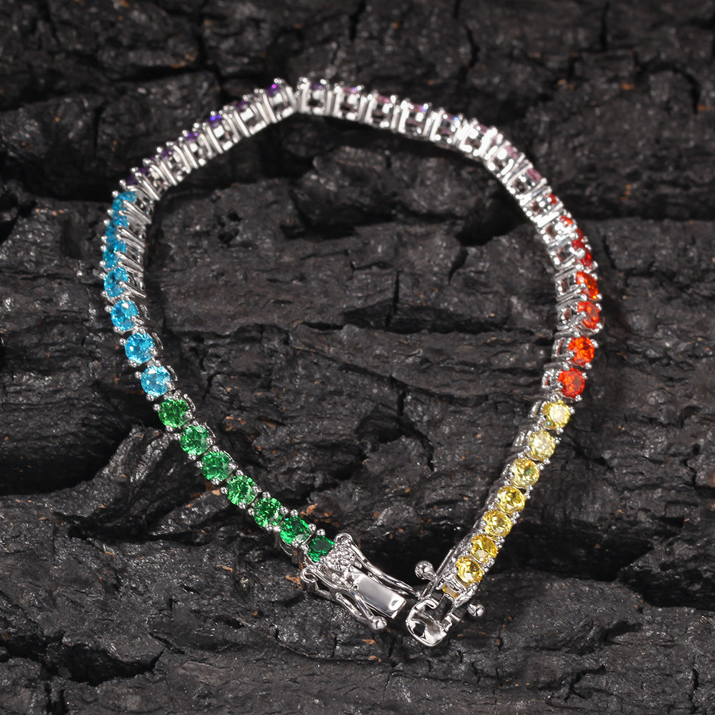Bracelet Hip Hop Bracelet Copper Inlaid Colorful Zircon Tennis Chain St. Valentine's