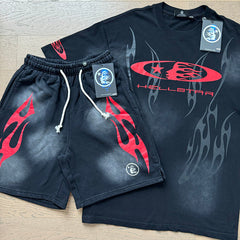 Hellstar T-Shirt And Shorts Two-Piece Set High-quality pure cotton high-street clothing