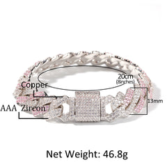 Bracelet silver powder matching bar Cuban chain bracelet hiphop St. Valentine's Spectrum