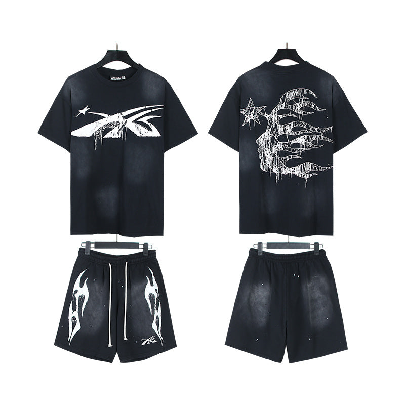 Hellstar T-Shirt And Shorts Two-Piece Set High-quality pure cotton high-street clothing