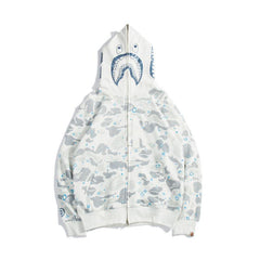 Bathing Ape Bape Hoodie Starry Sky Sweater Black and White Starry Sky Blue Shark Hat Printed Casual Hooded Sweater