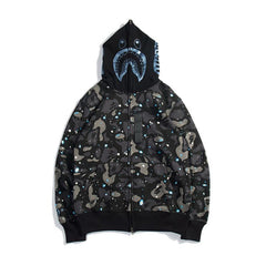 Bathing Ape Bape Hoodie Starry Sky Sweater Black and White Starry Sky Blue Shark Hat Printed Casual Hooded Sweater