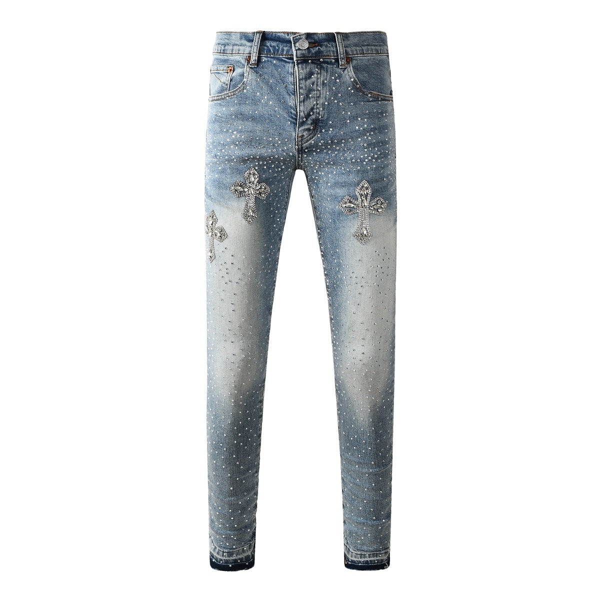 Mens trendy purple jeans 100% cotton Jeans Rhinestones #9132