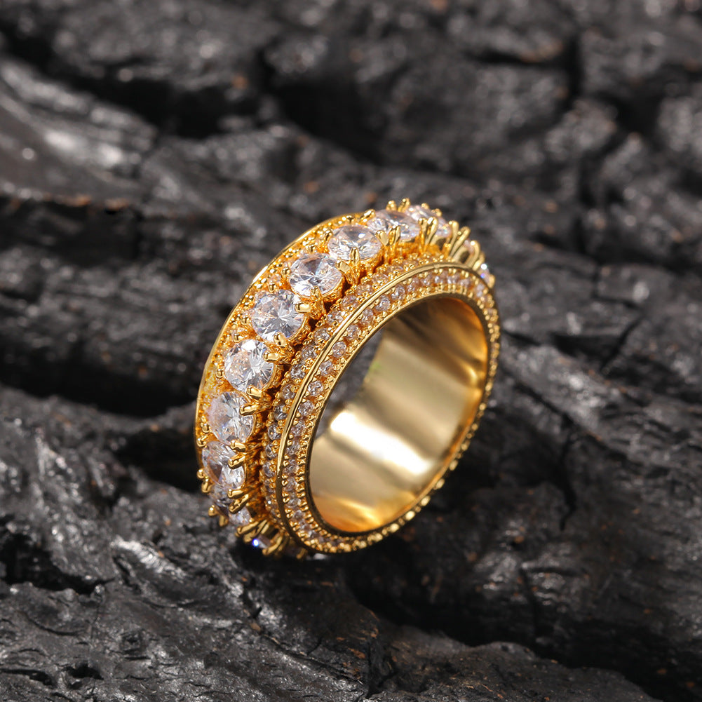 Rings Rotatable Real Gold Design Zircon Ring hiphop jewelry St. Valentine's