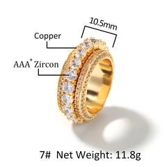 Rings Rotatable Real Gold Design Zircon Ring hiphop jewelry St. Valentine's