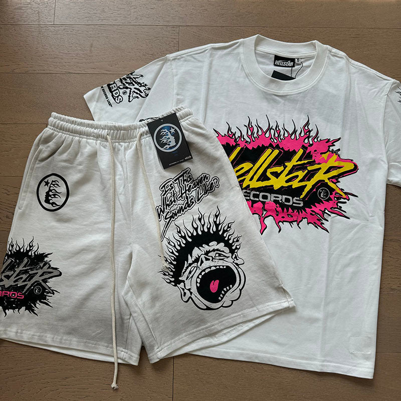 Hellstar T-Shirt And Shorts Two-Piece Set High-quality pure cotton high-street clothing