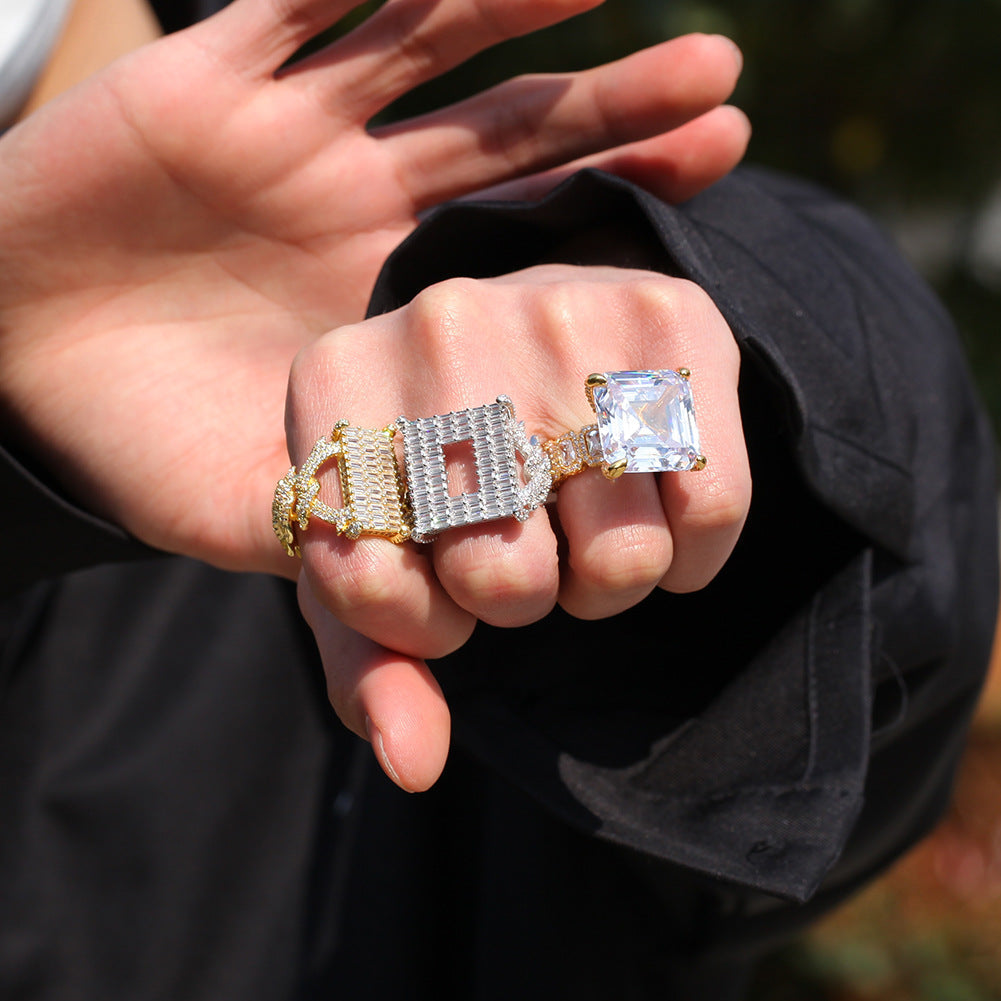 Rings Square Zirconium Jewelry Back Ring Hip Hop Spectrum
