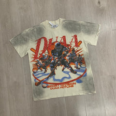 DUAA T shirts American streetwear brand rhinestone-studded distressed monkey.
