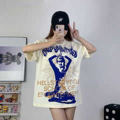 Hellstar T Shirt Yoga Girl Print Casual Loose High-quality pure cotton high-street clothing