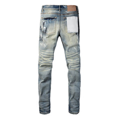 Mens trendy purple jeans 100% cotton High Street Distressed