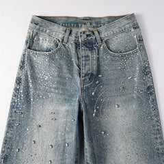 Mens trendy purple jeans 100% cotton Rhinestones #9133