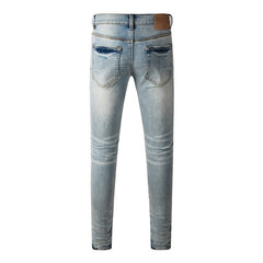 Mens trendy purple jeans 100% cotton High Street Distressed