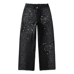 Mens trendy purple jeans 100% cotton Rhinestones #9125