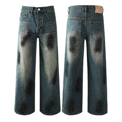 Mens trendy purple jeans 100% cotton Rhinestones #106